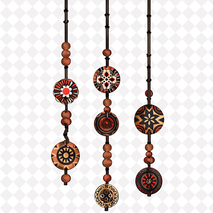 PSD png string of wooden beads attach with leather borderlines desig creative nature design art