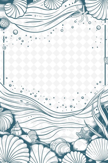 PSD png summer postcard design with beach themed frame style design outline arts scribble decorative