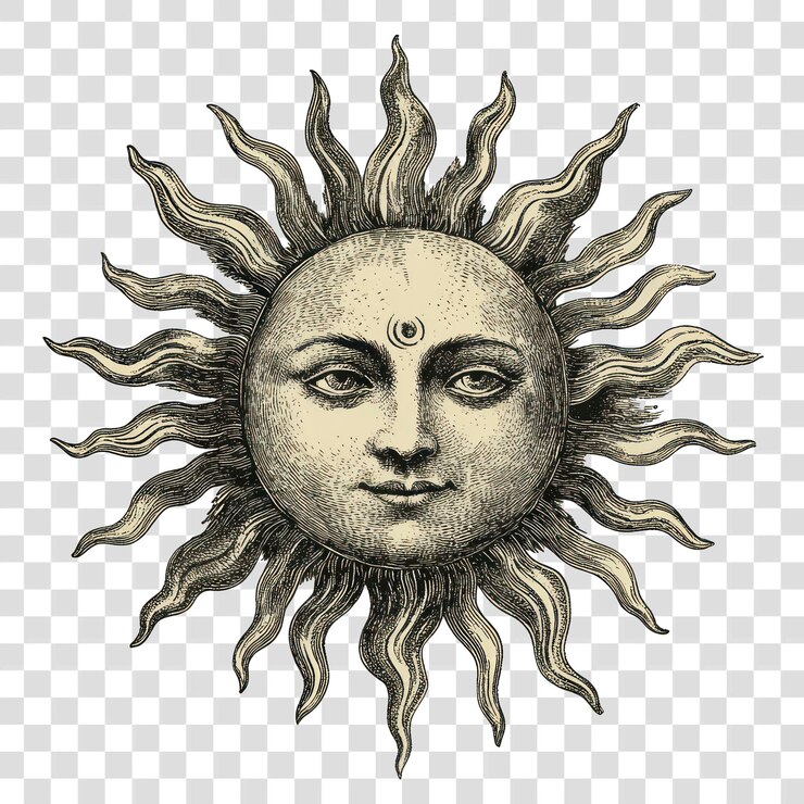 PSD png sun disk illustration vintage style