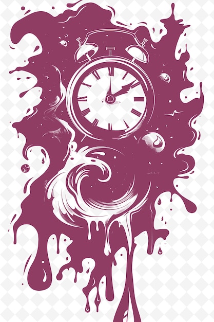 PSD png surrealistyczna sztuka ramkowa z topiącym się zegarem i pływającymi obiektami de ilustracja sztuka ramka dekoracyjna