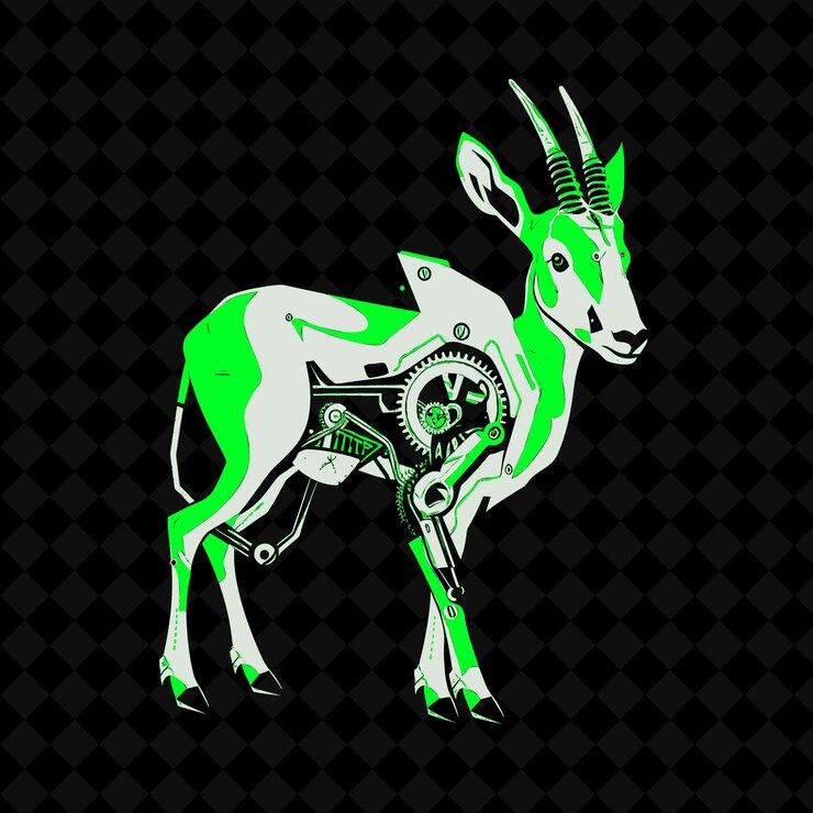 PSD png swift pronghorn with a clockwork body and a mechanical leg r outline vector of animal mascot