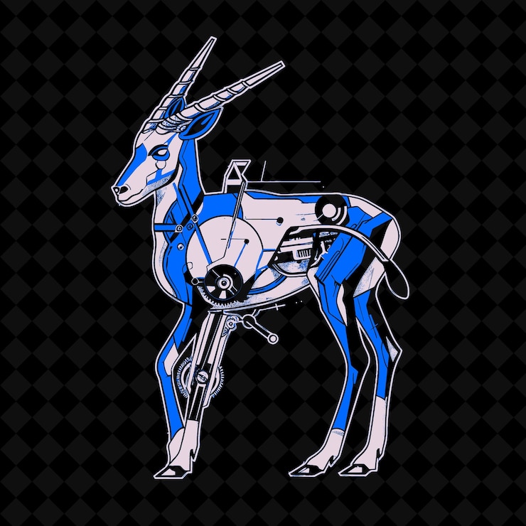 PSD png swift pronghorn with a clockwork body and a mechanical leg r outline vector of animal mascot