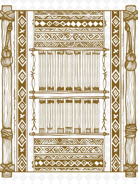 PSD png tapestry loom frame art с шпулями для нитей и ткацкой пате иллюстрация frame art декоративная