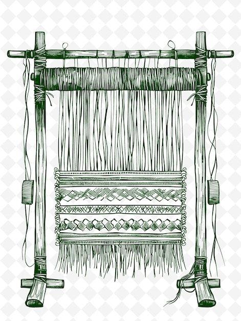 PSD png tapestry loom frame art с шпулями для нитей и ткацкой пате иллюстрация frame art декоративная