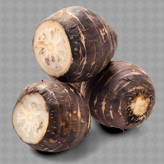 PSD png taro root vegetable round shape characterized by its brown s isolated fresh vegetables