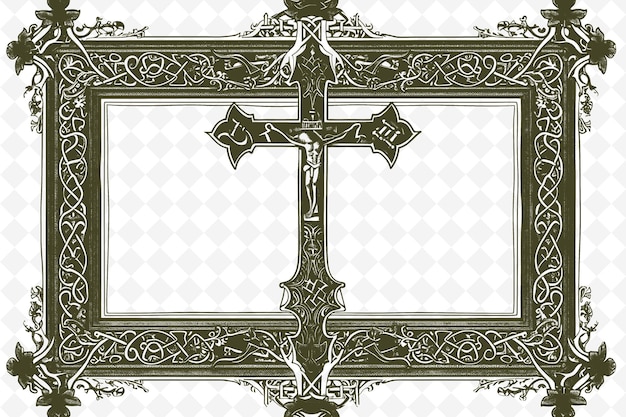 PSD png templar cross frame art with knight and castle decorations b illustration frame art decorative