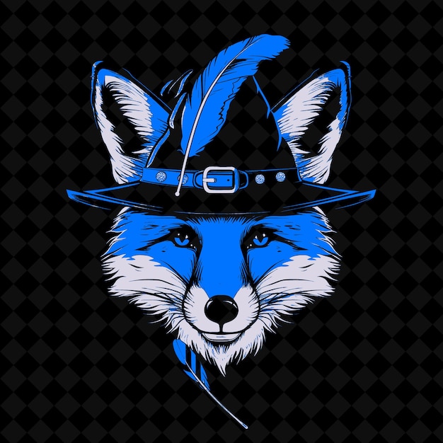 PSD png testy fox face with a robin hood hat and feather designed wi outline vector of animal mascot