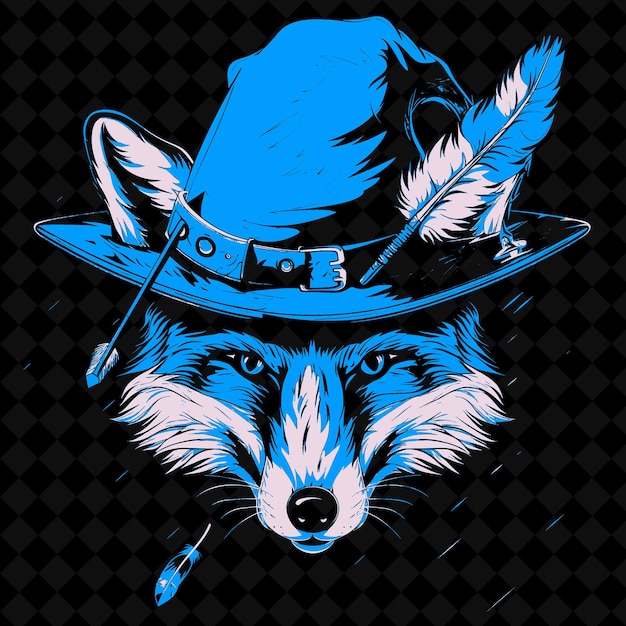 PSD png testy fox face with a robin hood hat and feather designed wi outline vector of animal mascot