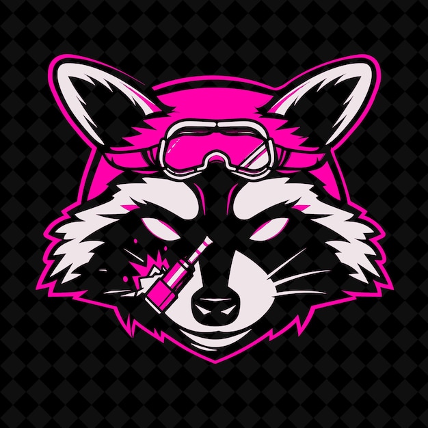 PSD png ticked off raccoon face with a bandit mask and dynamite desi outline vector of animal mascot