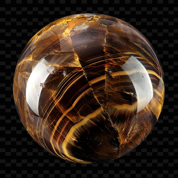PSD png tigers eye crystal sphere with round shape brown color and o gradient object on dark background
