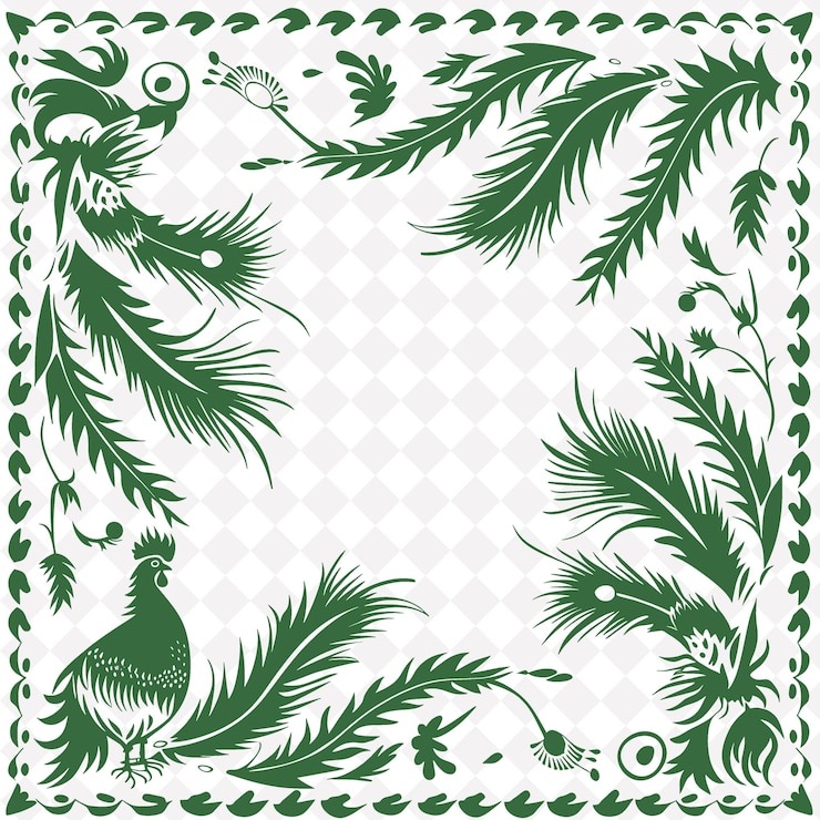 PSD png traditional folk art with roosters and feathers for decorati tradional outline art collection