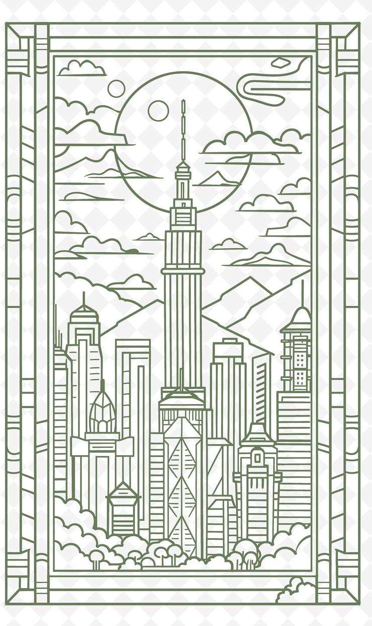 PSD png travel postcard design with modern frame style design decora outline arts scribble decorative