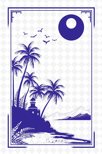 PSD png travel postcard design with modern frame style design decora outline arts scribble decorative (дизайн открыток для путешествий с современной рамкой)