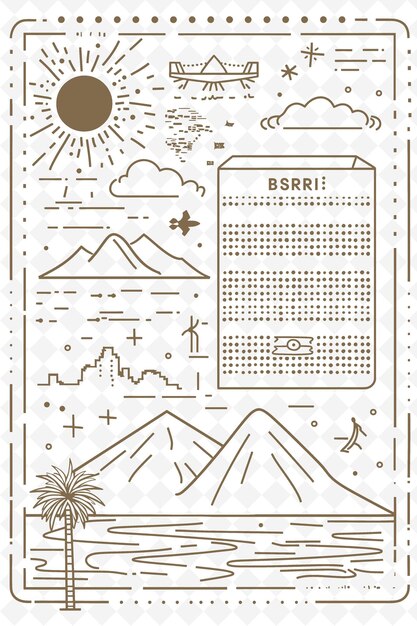 PSD png travel themed postcard design met een passport frame style ac outline arts scribble decorative