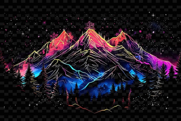 PSD png triangular decal with illustrations of mountains and with l creative neon y2k shape decorativeu