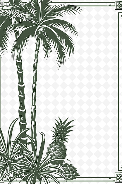 PSD png tropical frame art z dekoracjami palmowymi i ananasowymi ilustracja frame art decorative