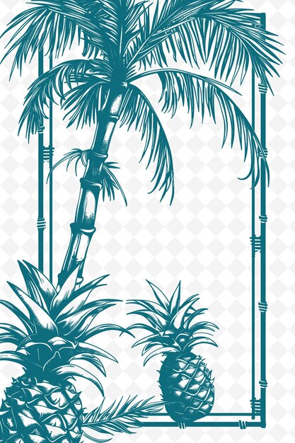 PSD png tropical frame art z dekoracjami palmowymi i ananasowymi ilustracja frame art decorative