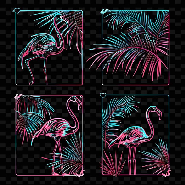 PSD png tropical palm leaves borderlines design met flamingo motievenillustratie abstract collecties