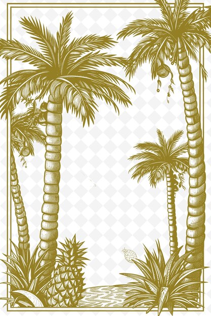 PSD png tropical postcard design with beachy frame style design deco outline arts scribble decorative