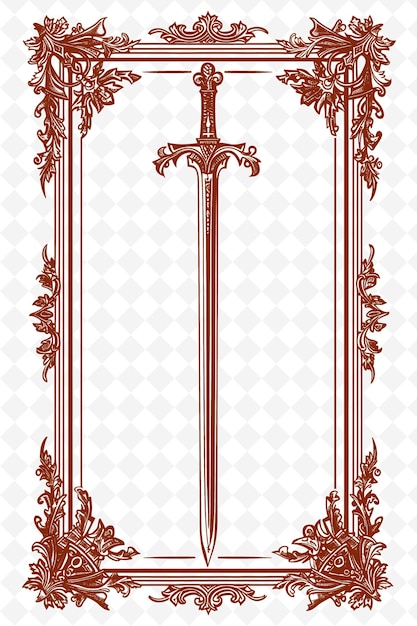 PSD png tudor rose frame art with crown and sword decorations border illustration frame art decorative