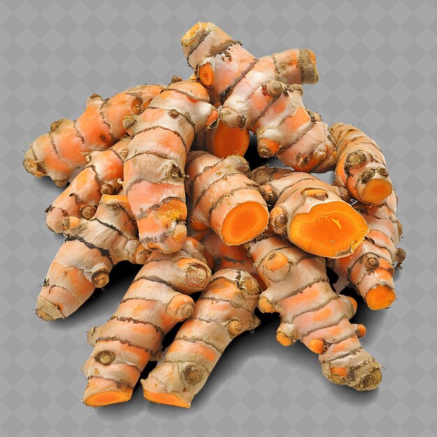 Png turmeric rhizome vegetable deep orange segmented rhizomes ob isolated fresh vegetables