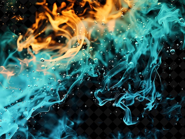 PSD png underwater fire with blue and green flames creating a surrea neon texture effect y2k collection