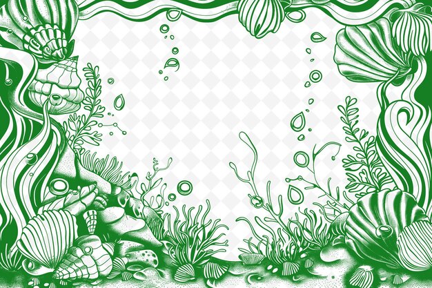 PSD png underwater frame art met zeeschelpen en koraal decoraties bo illustration frame art decorative