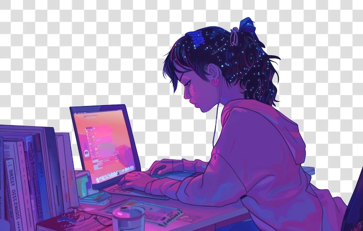 PSD png using laptop adult anime architecture