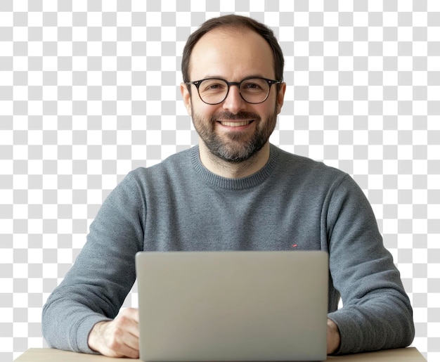 PNG Uśmiechnięty mężczyzna z okularami do laptopa