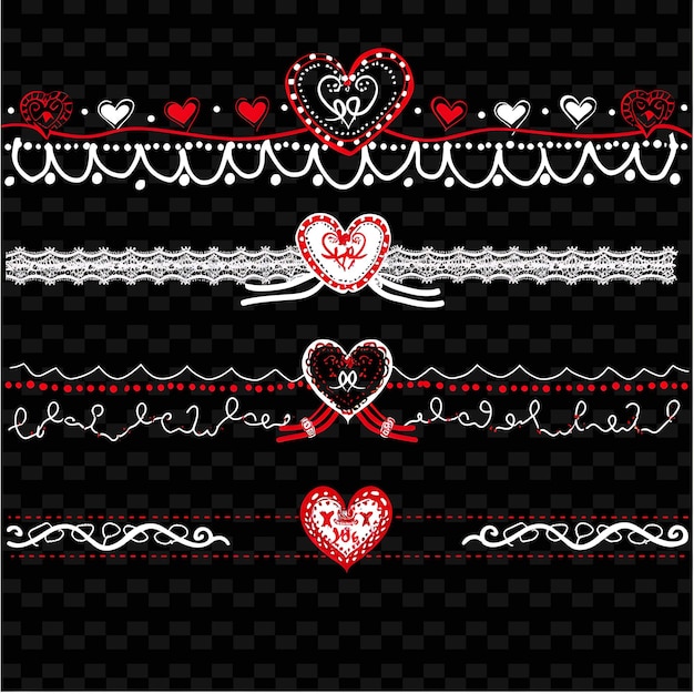 PSD png valentine's day string borderlines design con motivi di cuore aillustrazione abstract collezioni