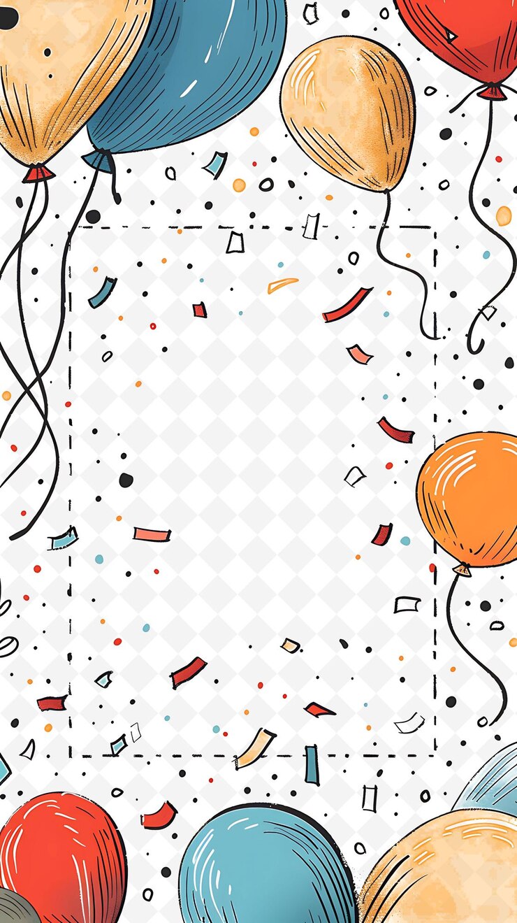 PSD png verjaardagspostkaartontwerp met kleurrijk frame stijlontwerp de outline arts scribble decorative
