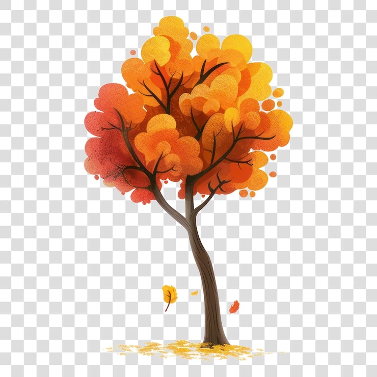PSD png vibrant autumn tree illustration art