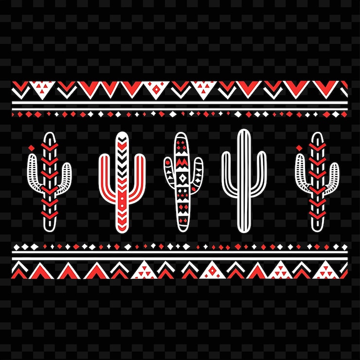 PSD png vibrant cactus borderlines design with southwestern motifs aillustration abstract collections