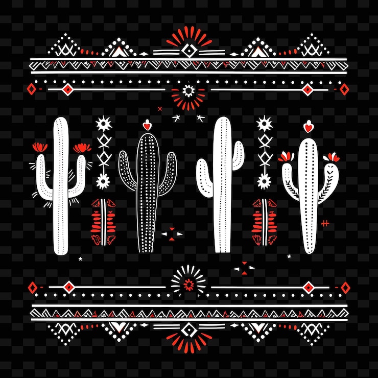 PSD png vibrant cactus borderlines design with southwestern motifs aillustration abstract collections