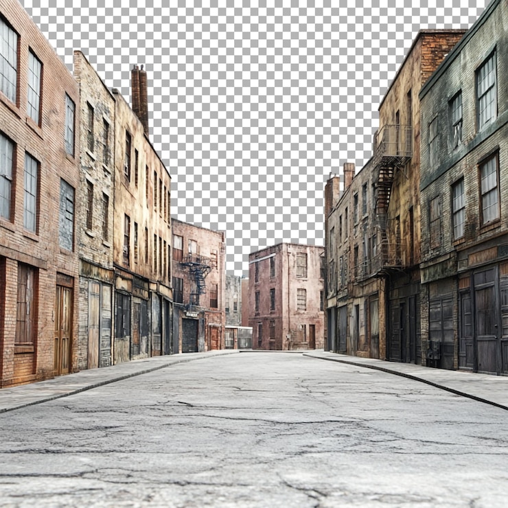 PSD png victorian street z domami na przezroczystym tle