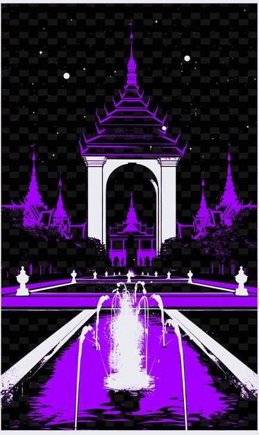 PSD png vientianes patuxai con monumental street scene stile lao ar illustrazione scene art decor della città