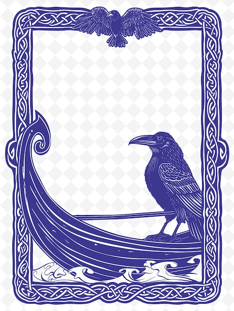 Png Viking Longship Frame Art Z Dekoracjami Raven And Waves B Ilustracja Frame Art Decorative