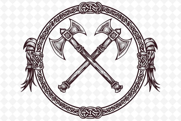 PSD png viking schild frame art met bijlen en noorse runes decoratie illustratie frame art decoratief