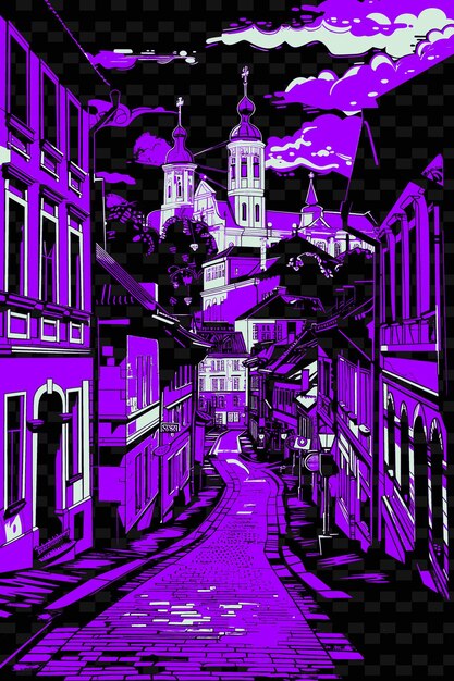 PSD png città vecchia di vilnius con affascinante scena stradale barocco architec illustrazione città scena arte decoro