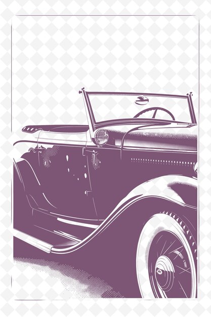 Png vintage car postcard design met classic frame style design outline arts scribble decorative