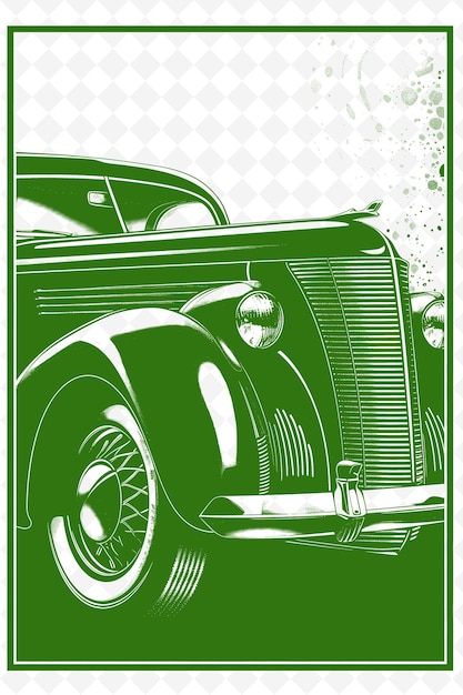 PSD png vintage car postcard design met classic frame style design outline arts scribble decorative