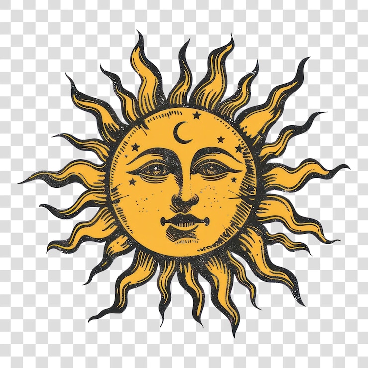 PSD png vintage celestial sun illustration