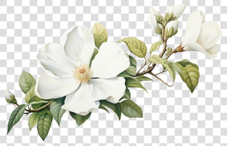 PSD png ヴィンテージ 絵 白い花の花束の花びら