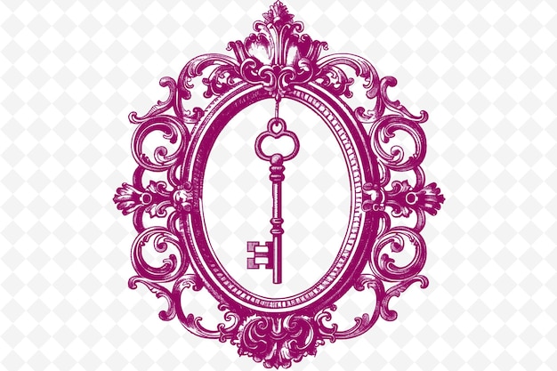 PSD png vintage frame art with antique key and pocket watch decorati illustration frame art decorative