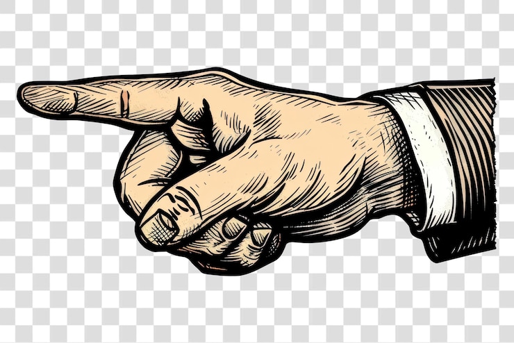 PSD png vintage pointing hand illustration