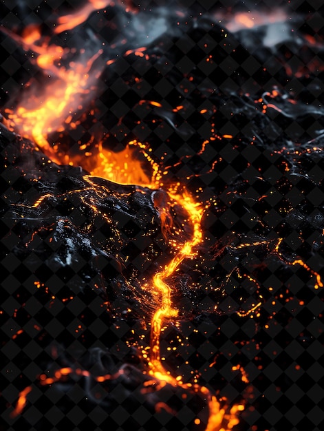 PSD png volcanic lava flow with red hot molten magma fire slowly flo neon texture effect y2k collection