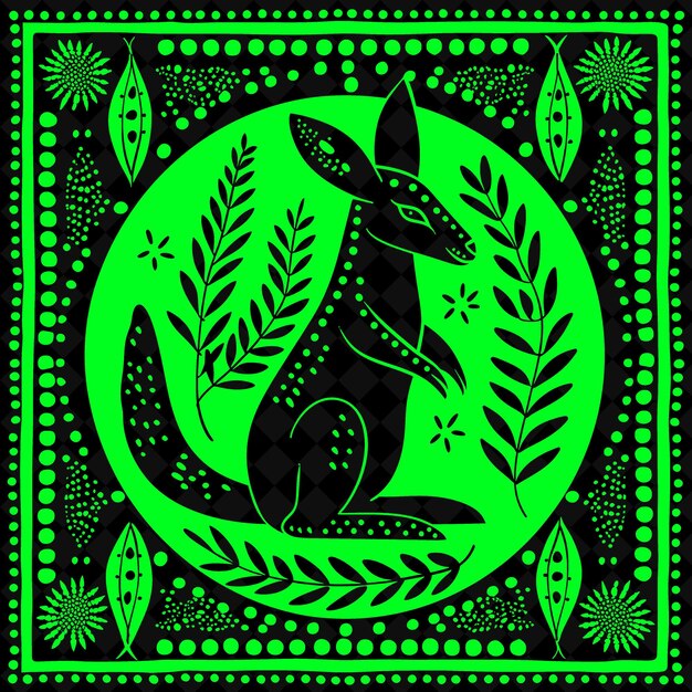 PSD png wallaby volkskunst met eucalyptusbladeren en australische eleme illustratie outline frame decor