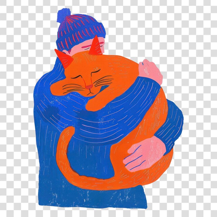 PSD png warm embrace with orange cat