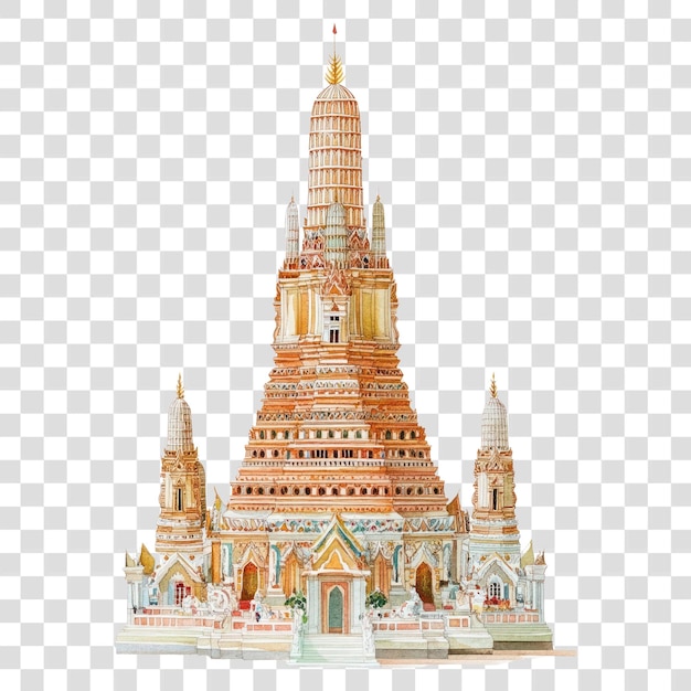 PNG Wat Arun tempel architectuur illustratie waterverf