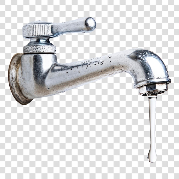 PSD png water faucet dripping isolated white